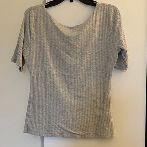 Abercrombie & Fitch Light Gray Ribbed Short Sleeve Top